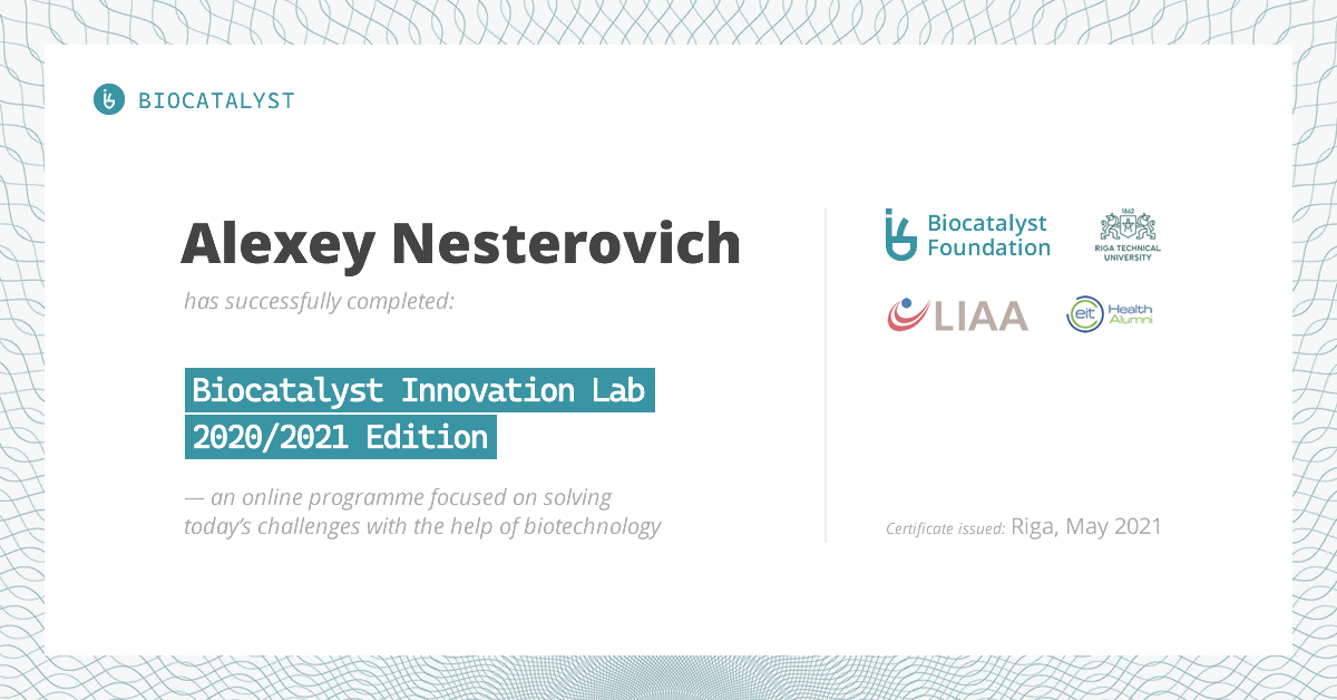 Certificate for Alexey Nesterovich