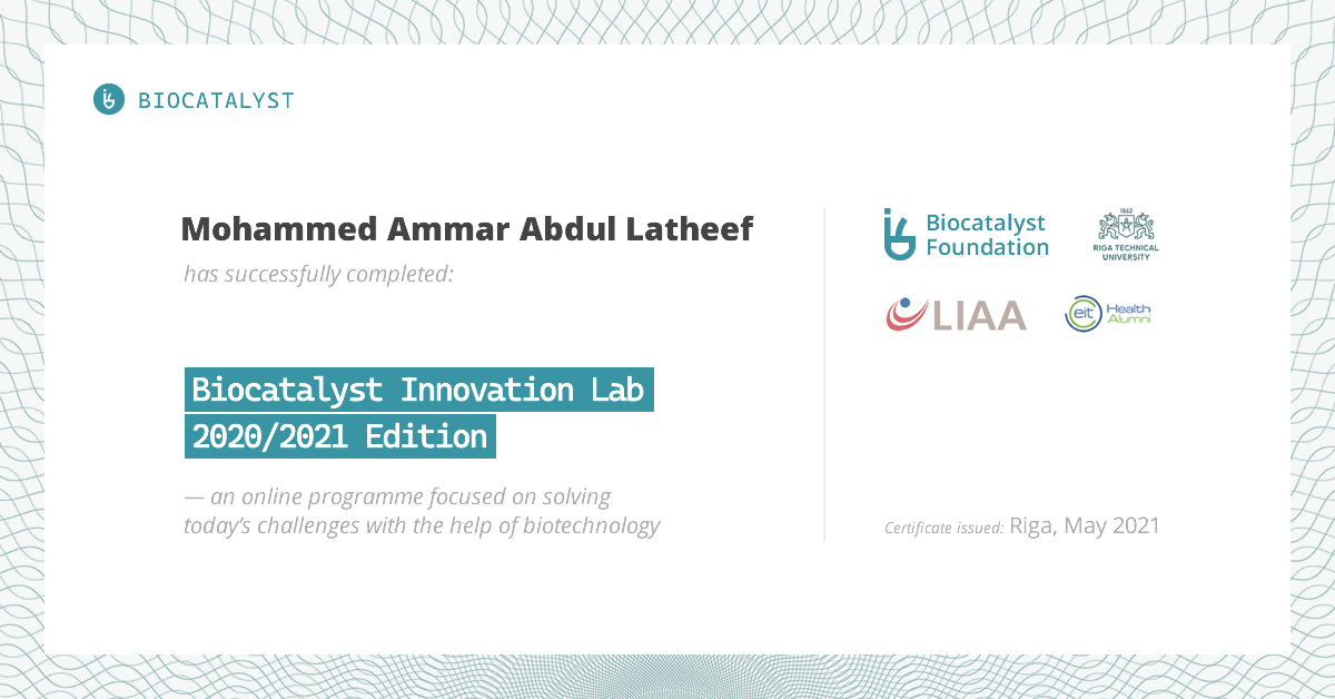 Certificate for Ammar Latheef