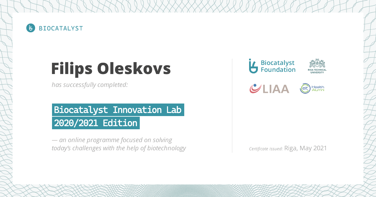 Certificate for Filips Oleskovs